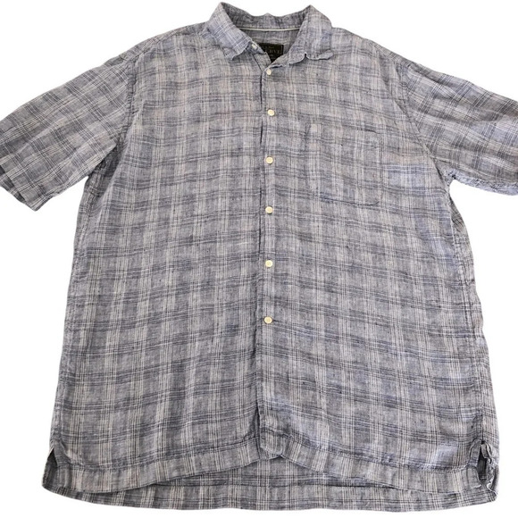 Jos A Bank Reserve Mens Size Large 100% Linen Blue Plaid Button Up Shirt Summer - Picture 1 of 4